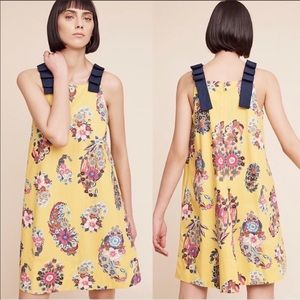 Anthropologie Yellow Floral Dress with Navy Accents